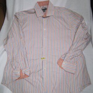 Johnston & Murphy Tailored Fit, orange & blue striped Men's Shirt, sz 2XL